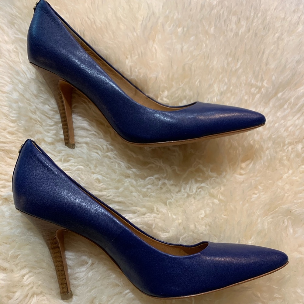 Coach pumps. Size 8 blue leather with wooden heel
